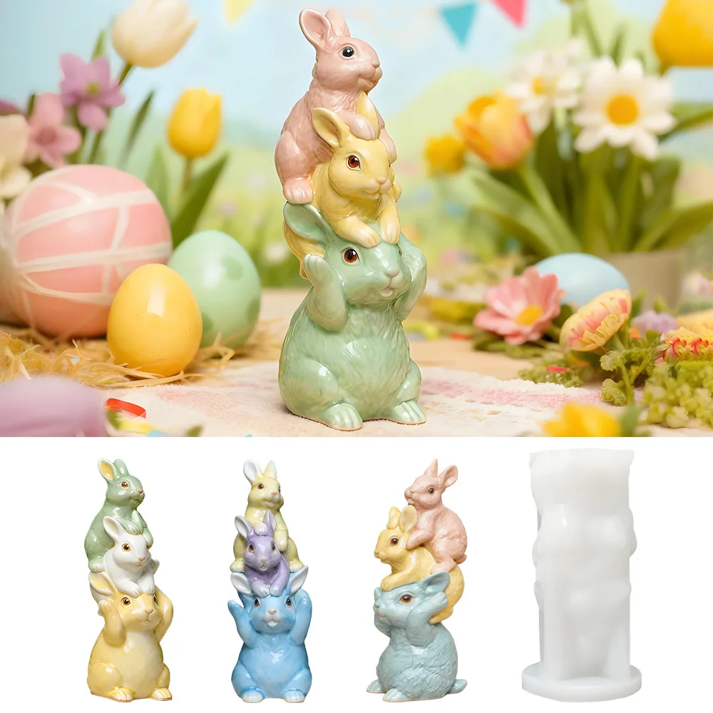 

New Easter Rabbit Mold DIY Plaster Desktop Decorative Ornament Small Rabbit Scented Candle Silicone Molds