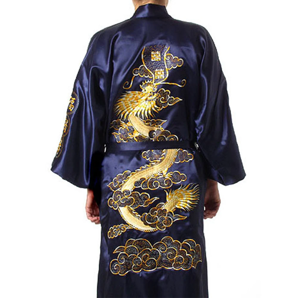 Modna satynowa jedwabna chińska haft smoka szlafrok Kimono piżama piżama suknia piżama szlafrok kąpielowy piżama odzież dla mężczyzn