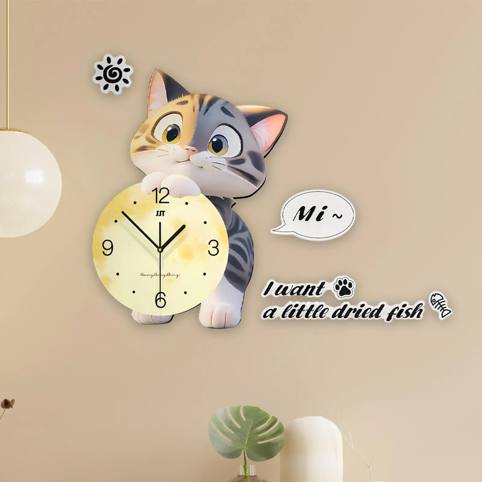 Cat Wall Clock, Easy to Read, Practical Easy to Use Round Clock Hanging Clock for Bedroom Kitchen