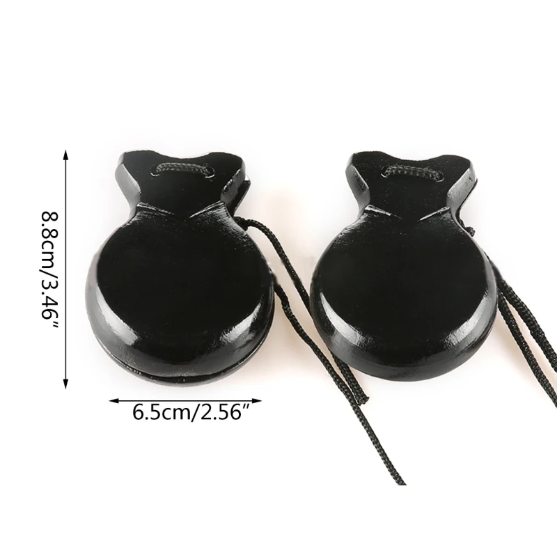 2 Pcs Flamenco Dance Castanets with String Wood Spanish Castanet Hand Percussion Instrument Musical Toy for Kids Adults