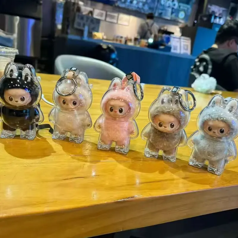 حافظة واقية شفافة لـ Labubu4.0 دبوس الوحش لسلسلة الحب غطاء شكل لطيف غطاء تخزين سلسلة مفاتيح محمولة