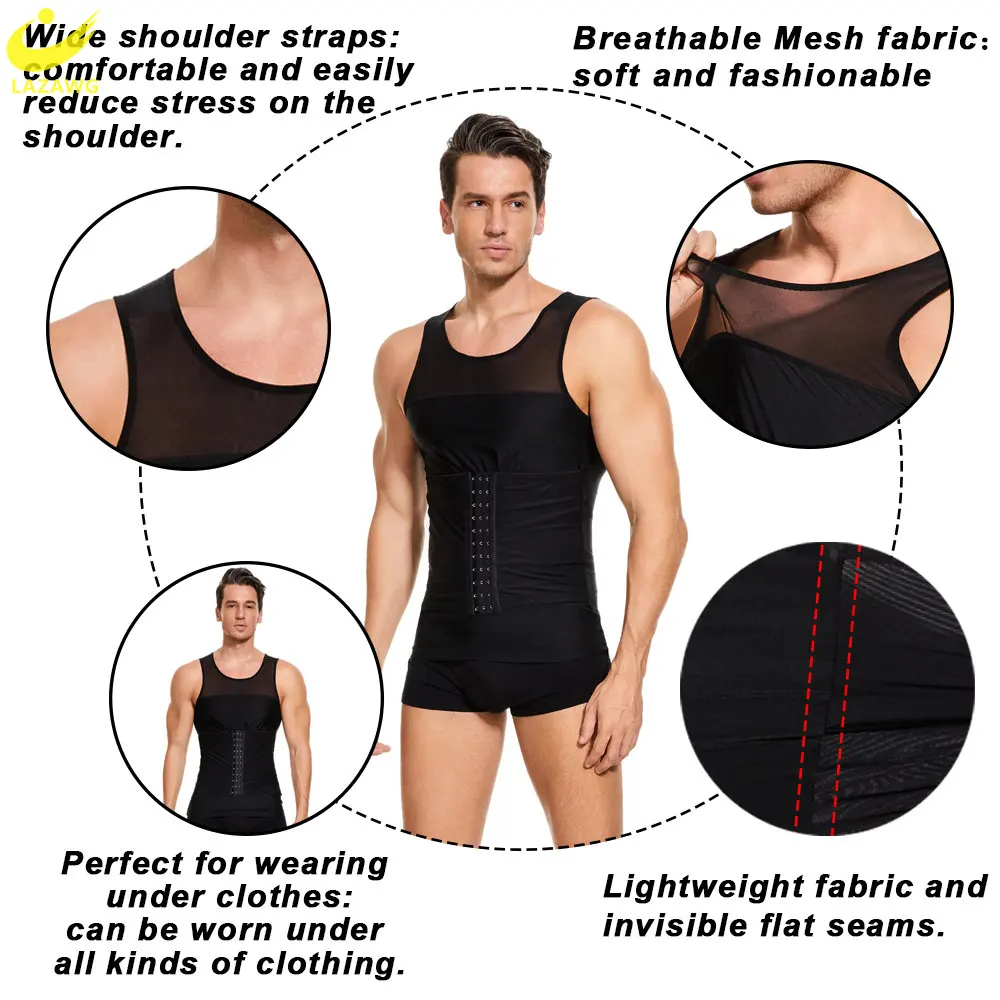 LAZAWG Men\'s Shapewear Slimming Tank Tops Compression Tummy Control  Body Shaper Top Fat Burner Exercise Sport Workout Fitness