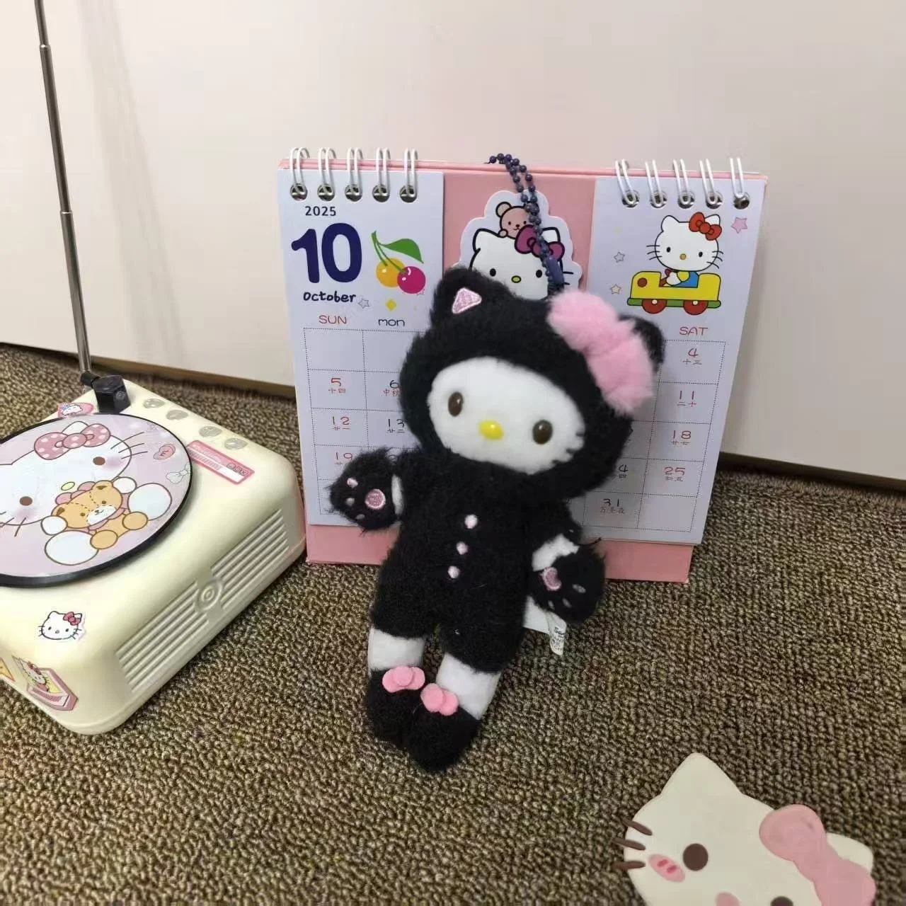 Sanrio Black cat Hello Kitty Cartoon Long legged Plush Doll kawaii Daily Series Kitty cat y2k Schoolbag Pendant Keychain  Gift