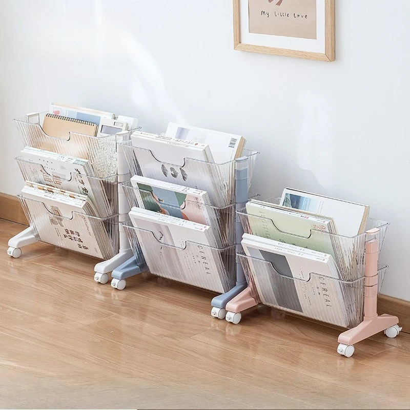 Mobile Book Storage Rack Under The Desk, Double-sided Student Storage Rack with Wheels for Documents