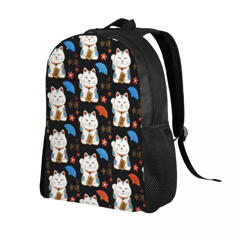 Mochila de viaje con patrón de gatos Maneki Neko para hombres y mujeres, bolsa de libros para computadora escolar, Japón Lucky Cat, bolsas de día para estudiantes universitarios