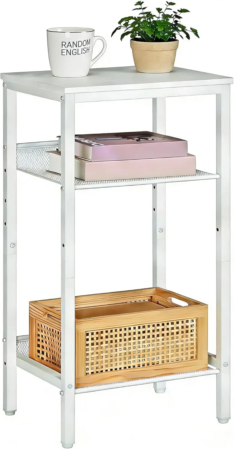 

Tall Side Table, 3-Tier Telephone End Table with Adjustable Mesh Shelves, Small Entryway Table with Storage, Small Nightstand