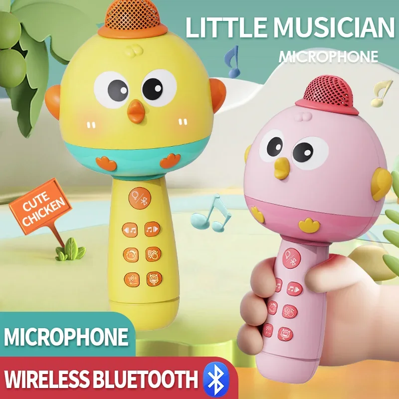 Micrófono inalámbrico para chico, máquina de Audio integrada, micrófono de dibujos animados para niños, Bluetooth, educación temprana, música, juguetes para bebés