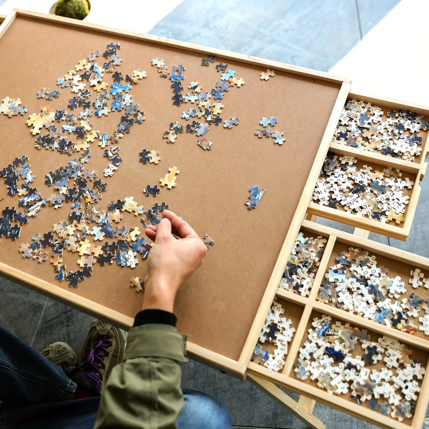 

Негабаритный деревянный складной стол-пазл с 6 ящиками - портативная доска-пазл 35x27 дюймов, подходит для 1000/1500 деталей