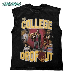 TIDESHEC 2024 Washed Vest Hip Hop Streetwear TANK TOP Oversized Cotton Graphic Portrait T Shirt Vest 270Gym Tee Top Men Clothing