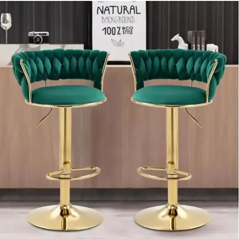 Nordic light luxury swivel lift metal bar chair simple modern creative bar front desk woven back high chair