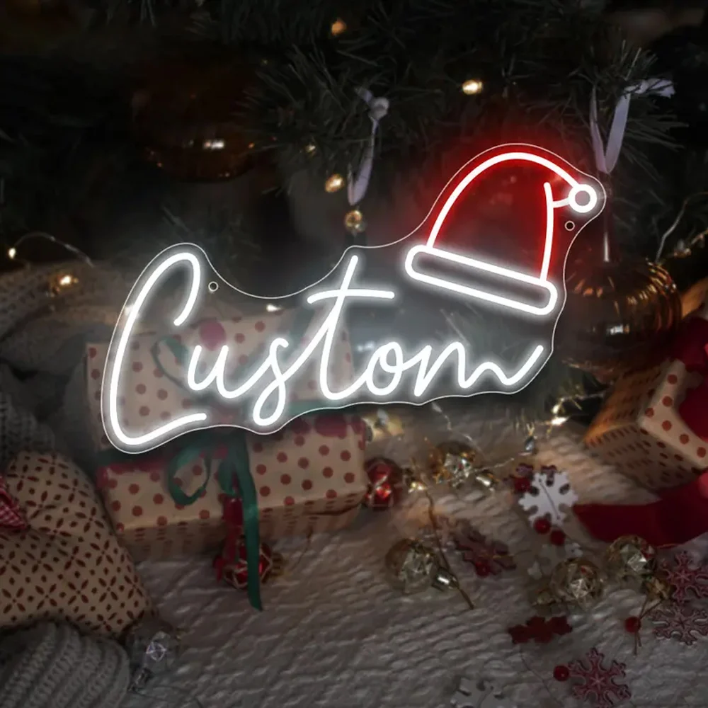 

Customizable Christmas Hat Sign-USB Powered,Adjustable Brightness,Suitable for Festive Occasion Party,Store Bar shopwindow Decor