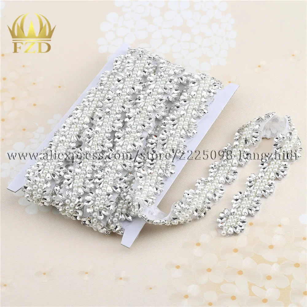 

FZD 10 Yard Rhinestones Crystal Dress Accessories Applique Motif Crystals Sewing Pearls Patches For Bridal Garter Wedding Dress