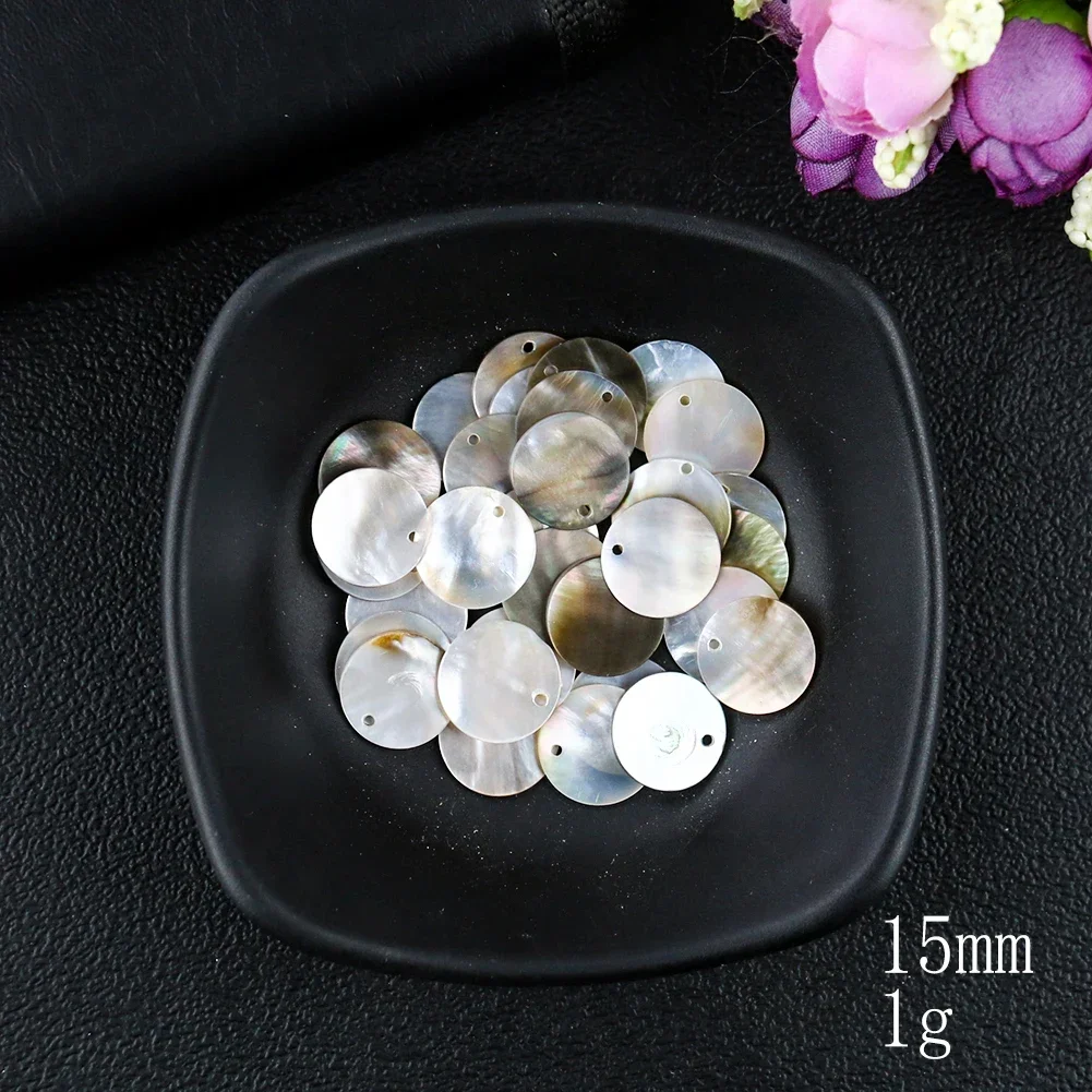 2PC 10--60mm Natural Polishing Black Mother of Pearl Seashell Round shell Piece DIY Necklace Pendant Earring Jewelry Making view 3