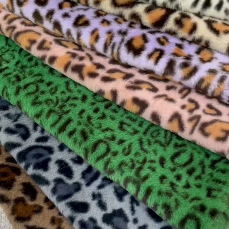 Imitation Otter Rabbit Hair Fur Fabric Leopard Print Plush Clothing Toys Scarves Bags Carpets DIY Interior Decoration Fabric