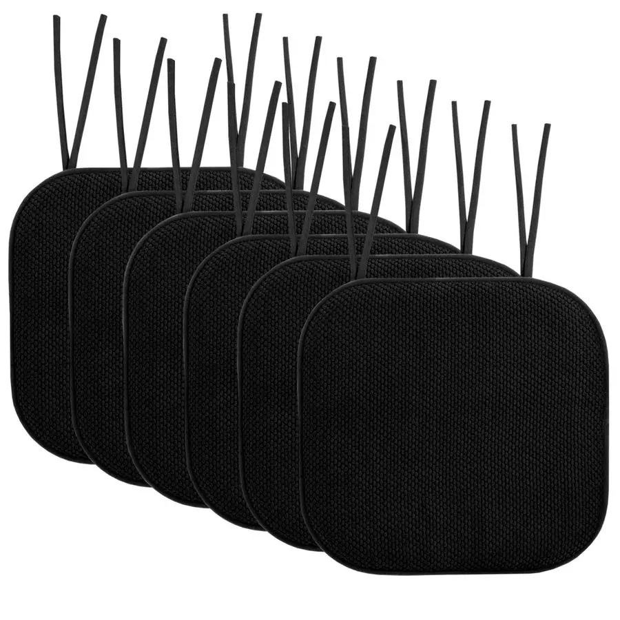 

Chair Cushion Memory Foam Pads with Ties Honeycomb Pattern Slip Non Skid Rubber Back Rounded Square 16 x 16 Seat Cover, 6 Pack,