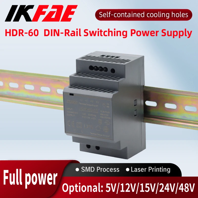 HDR-60 60W Input 100-240V Output 5V 12V 24V 48V  Ultra Slim DIN Rail Power Supply Switching  Mode Power Supply