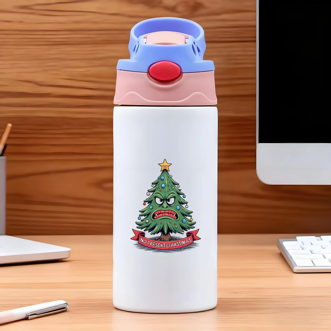 304 الفولاذ المقاوم للصدأ كوب معزول الكرتون شجرة عيد الميلاد الإبداعية كوب بقشة مانعة للتسرب كوب محمول للأطفال هدية الكريسماس Surp