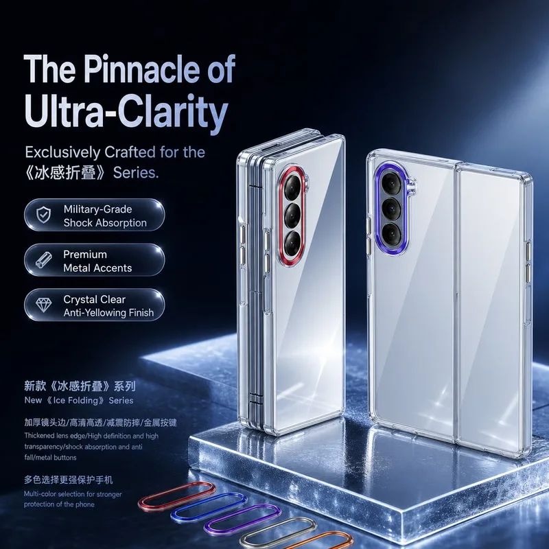HD Transparent Metal Lens Edge Metal Buttons Phone Case for Samsung Z Fold 7 6 5 4 3 Galss Front Film Shockproof Back Cover