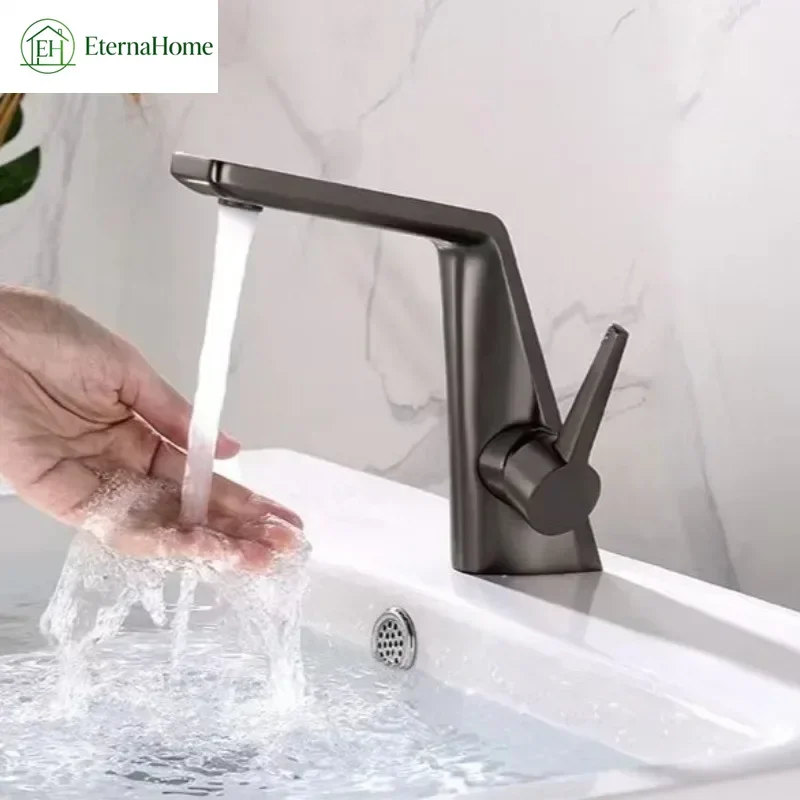 Basin Faucets Gray/Black/Chrome/Gold Hot & Cold Water Mixer Washbasin Taps European Bathroom Cabinet Accessories Copper Faucet