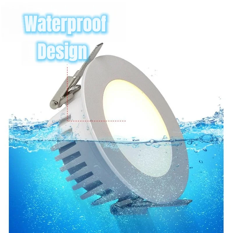 Waterproof Anti-glare 7W Downlight Multiple Color Temperature Anti-fog Spotlight Embedded Ceiling Light Battroom Kitchen