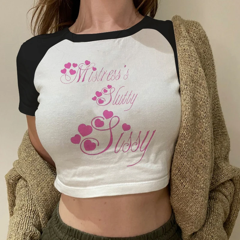 SISSY XO XO Cute Heart Print Summer Fashion Women Sexy Slim Tops O-neck Ladies Good Quality Tank Crop Top Streetwear Y2K Clothes