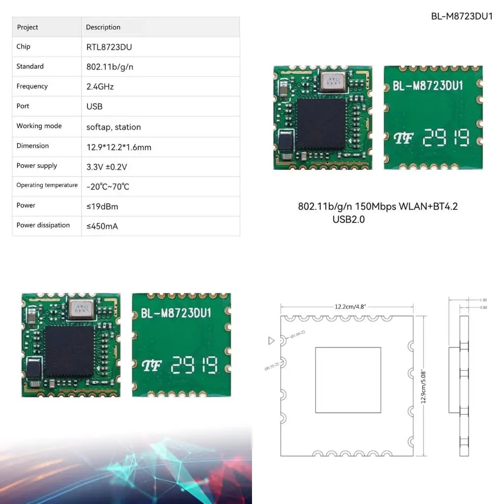

RTL8723DU Wireless Module USB 2.4Ghz WIFI Bluetoothcompatible4.2 Adapter Card Stable and Fast Wireless Transmission 601E