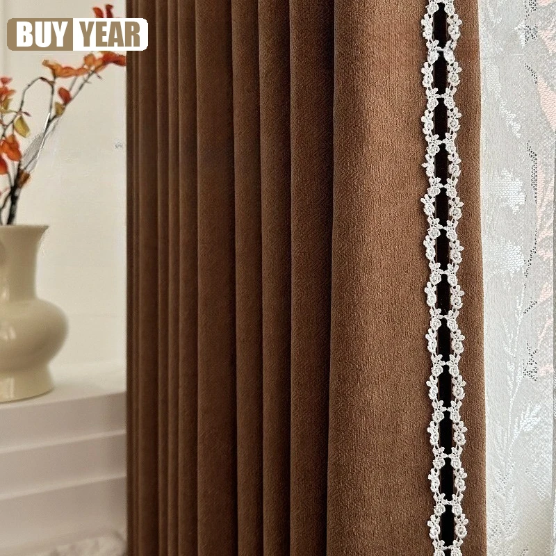 New Ancient Solid Color Blackout Thickened Chenille Curtains for Living Room Bedroom Antique Jacquard Modern Custom Window