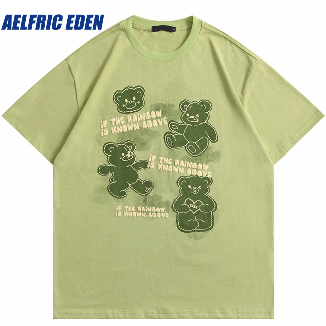 Aelfric Eden Funny Bear Letter Printed T-Shirt Hip Hop Streetwear Tshirt Men Harajuku Cotton Casual Summer Short Sleeve T Shirt