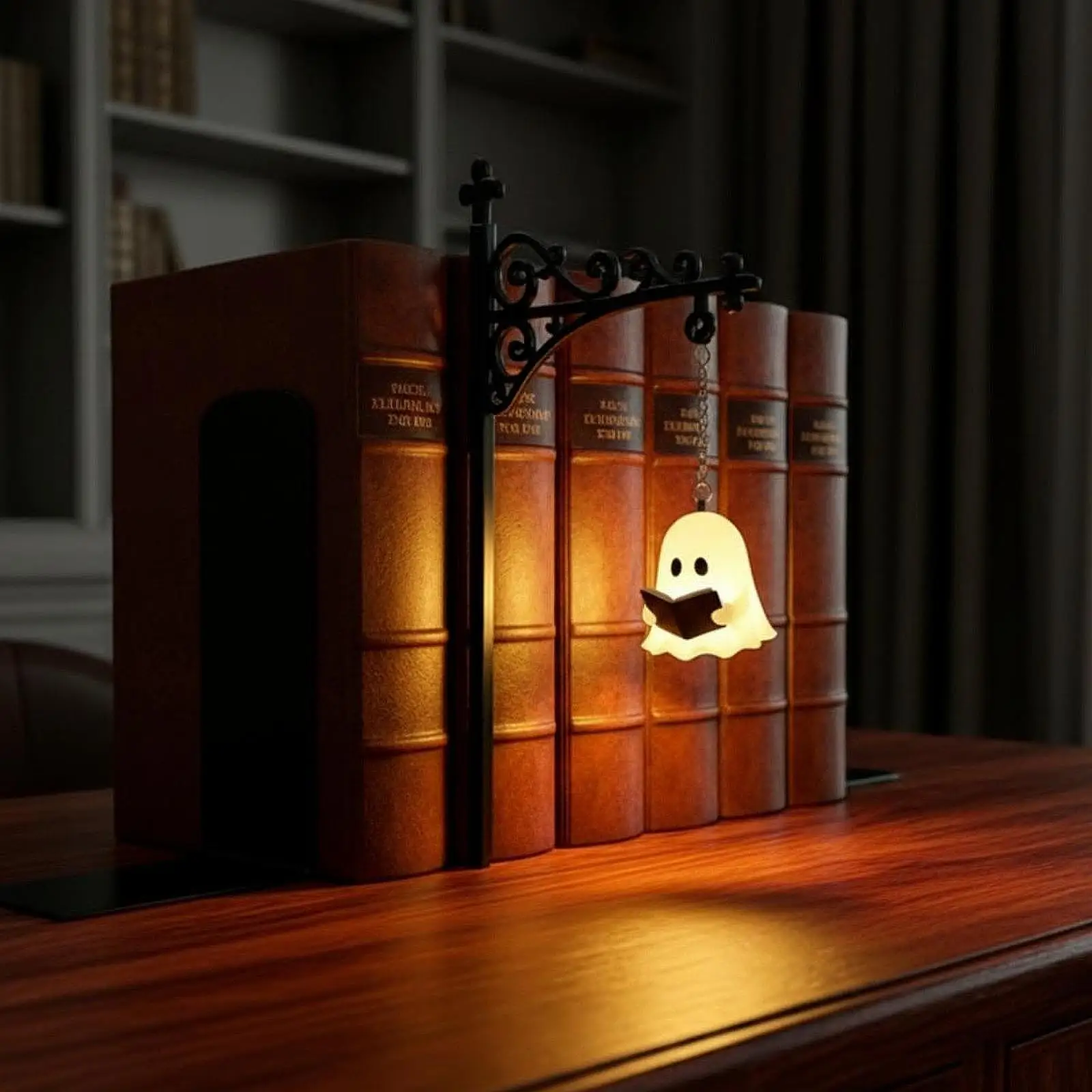 Ghost Bookshelf Lantern Little Cute Miniature Study Decoration Warm Library Mini Bookshelf Lamp Iron Ornament Hanging Lighting