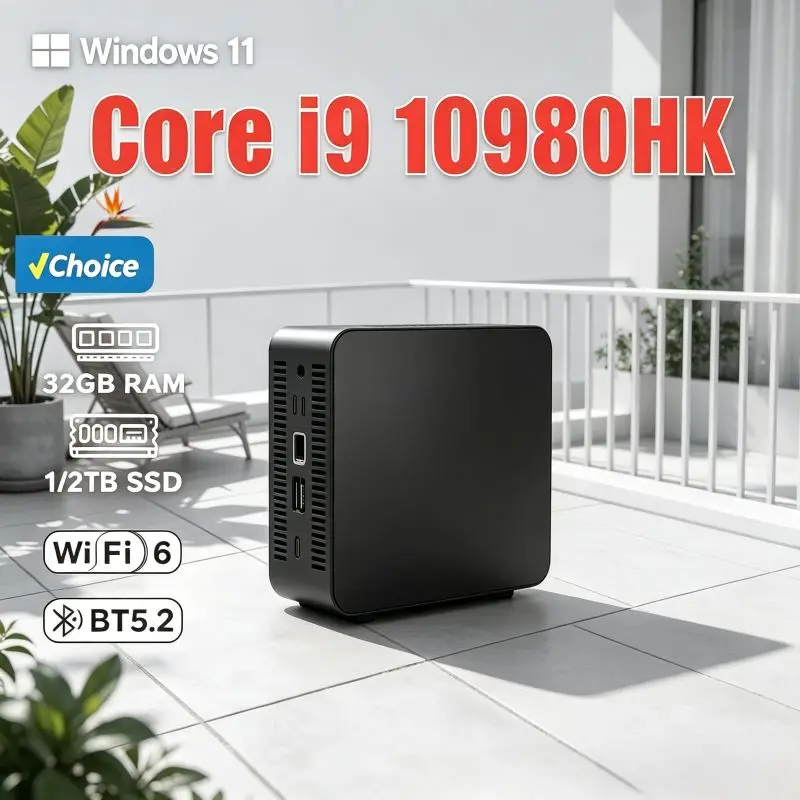 

Space-Saving Pocket Sized Mini PC Intel Core I9-10980HK,Win11 32GB RAM 1TB/2TB SSD WiFi6 BT5.2 Features Practical 4K HD Output