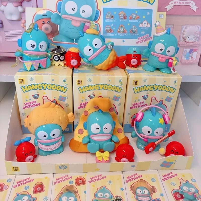 

Аутентичные Sanrio, милые уродливые рыбы, галошистые люди, серия с днем рождения, Ханъюдун, модный орнамент, слепая коробка, детский подарок на день рождения