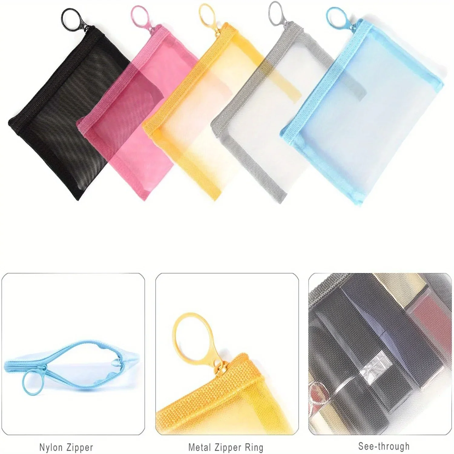 

5pcs/pack Mini Zipper Mesh Bags, 4 X 5, Beauty Makeup Lipstick Cosmetic Accessories Organizer, Small Travel Kit Pouch Felt