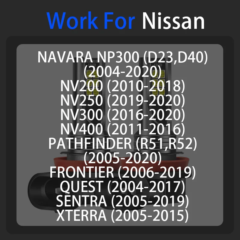2X LED Fog Light Blubs H11 H16 For Nissan Navara NP300 D23 D40 NV200 NV250 NV300 Pathfinder R51 R52 Frontier Quest Sentra Xterra