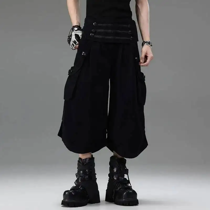 American Style Dark Tech Multibuckle Waistband Cropped Wide Leg Pants For Men And Women Workwear Style Loose Shorts 4CC5