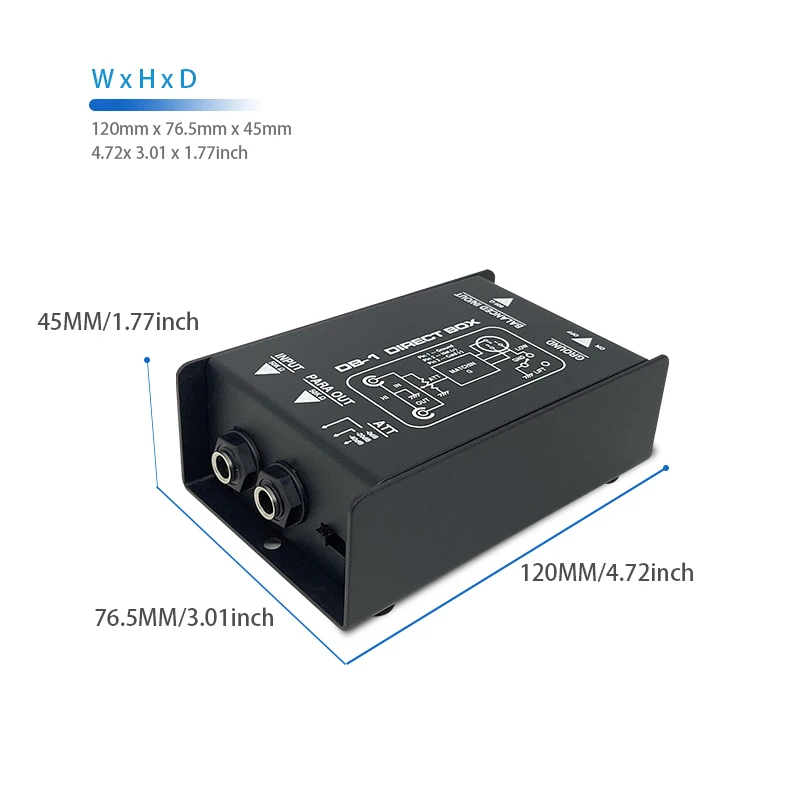 

Профессиональный пассивный DI-бокс (Direct Injection Box) для прямого подключения, преобразователь сбалансированных и небалансированных сигналов с интерфейсами XLR и TRS.