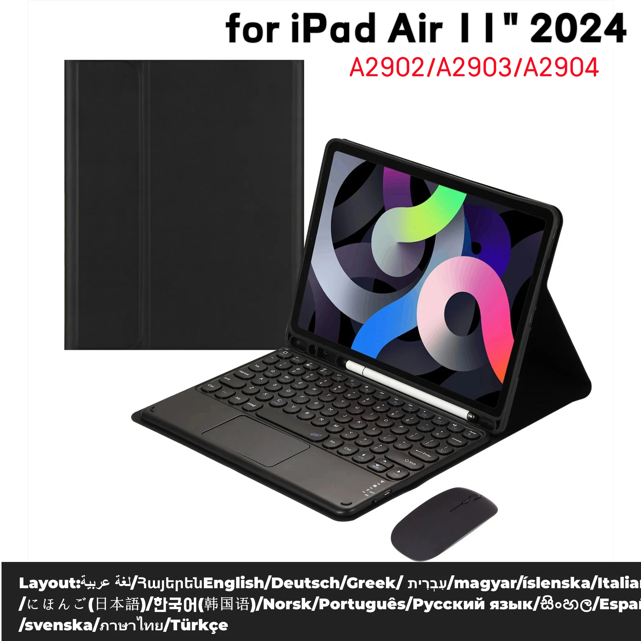 

Magnetic Keyboard Case For iPad Air 11" 2024 Cover Bluetooth Wireless Russian Korean Spanish Keyboard Mouse Funda Stand