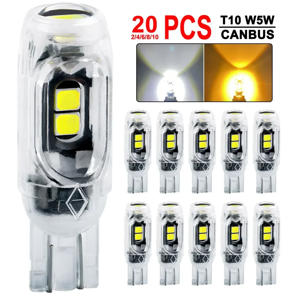 2/10/20 PCS Flash Strobe T10 W5W LED Bulb12V 2835-5SMD 6500K White Car Interior Dome Map Trunk License Plate Wedge Side Lights