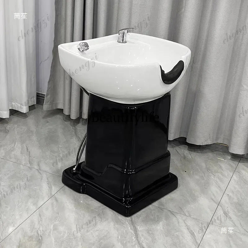a68Vertical Shampoo Bed Quick Cut Seated Hair Salon Barber Shop Shampoo Flush Ceramic Basin