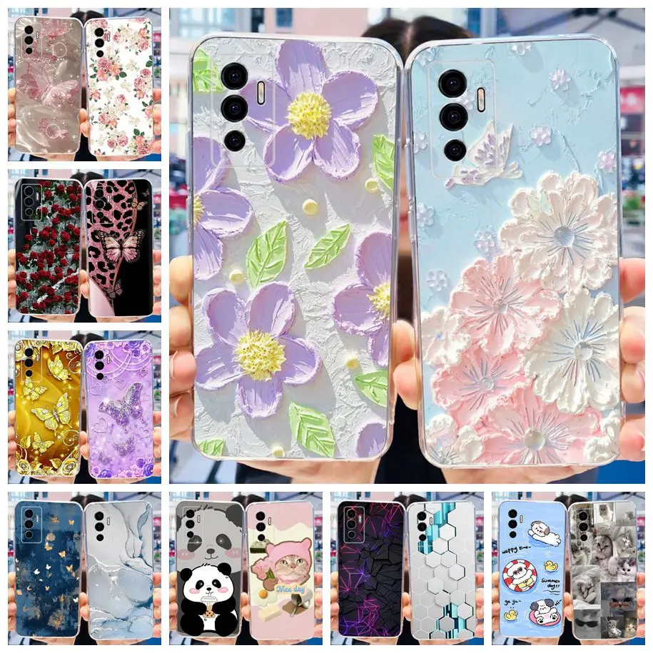 For Vivo V23 Pro V2132 Case For Vivo V23 5G V2130 V2303 Cover Fashion Flower Clear Silicone Phone Case For Vivo V23e V 23 Bumper