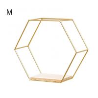 Wooden Board Metal Framed Storage Holder Rack Nordic Wall Mounted Floating Hexagon Shelf Geometric Frame Stand Rack Home Decor