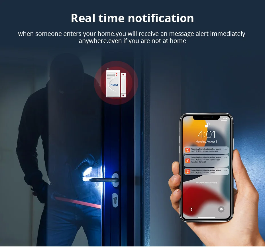 Imagem -04 - Kerui 110db Tuya Wifi Alto-falante Sirene Sistema de Alarme Assaltante Alarme Segurança em Casa com Porta Movimento Sensor Windows para Casa
