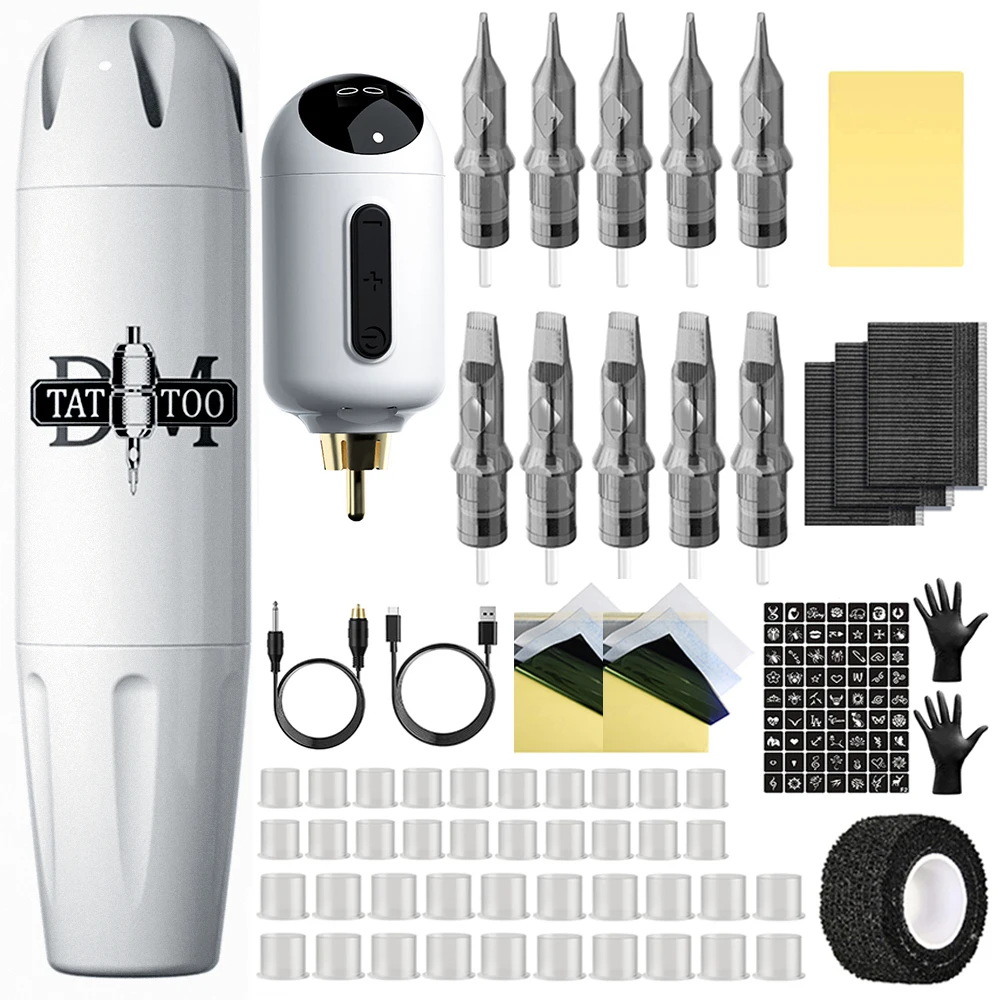 Tattoo Kit DMTATTOO New Cool Tattoo Pen Kit For Permanent Makeup Tattoo Machine Kit  1100mAh Robot Wireless Tattoo Power