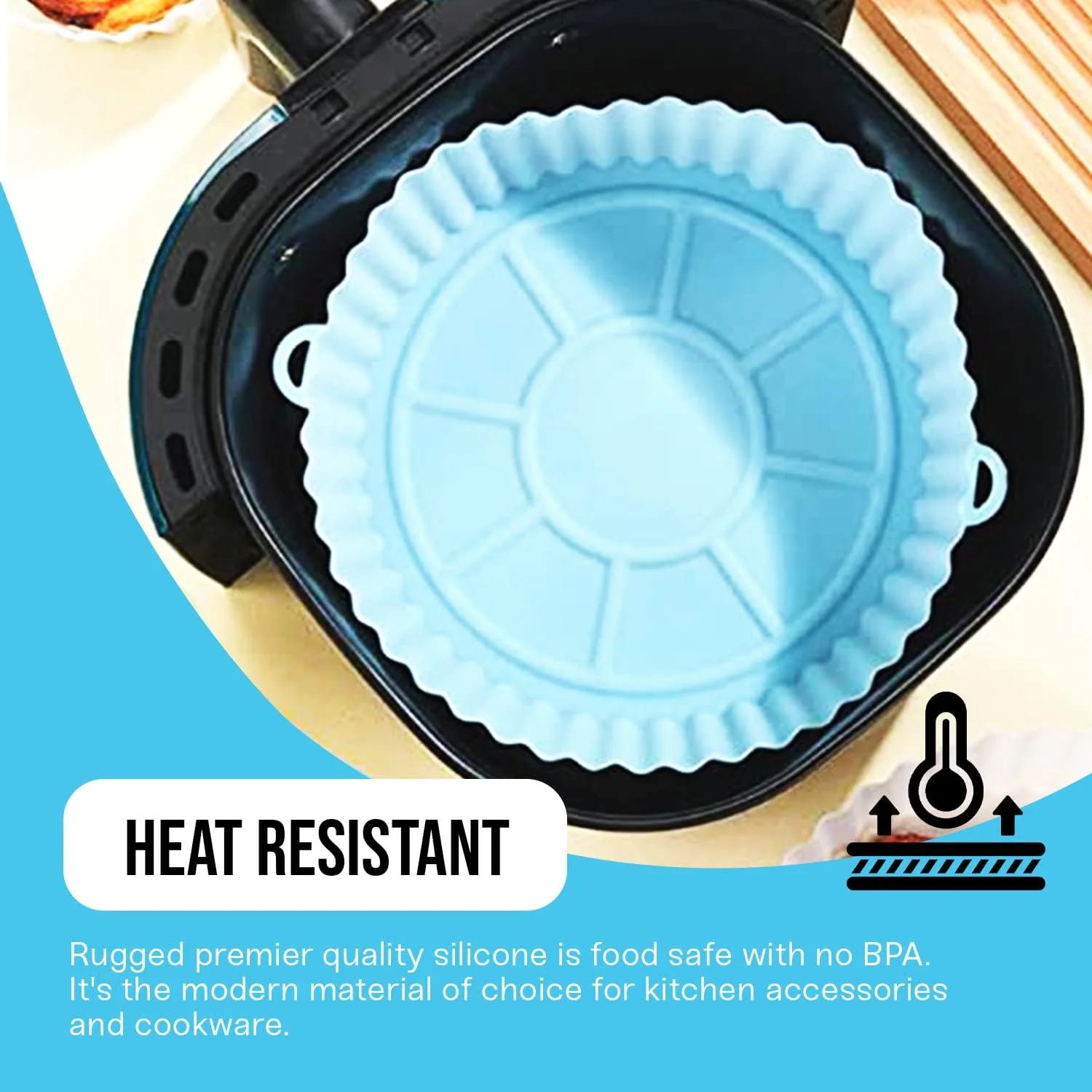 Pack of 2, 8 Inch Silicone Air Fryer Liners, Upto 450° Heat Resistant with Handles for Easy Carry, Reusable Silicone Air Fryer