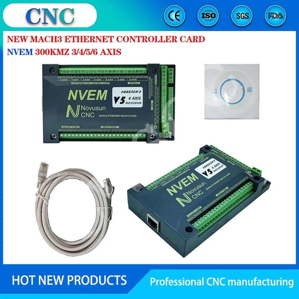 

New NVEM V5 mach3 Ethernet motion control card 3/4/5/6 axis engraving machine controller 300KMz pulse support G code