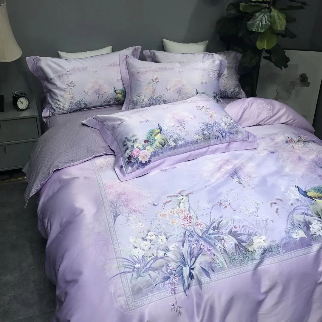 

Custom Home Textile Wholesale Luxury King Queen Size 100% Cotton 4 Piece Comforter Bed Sheets Bedding Set