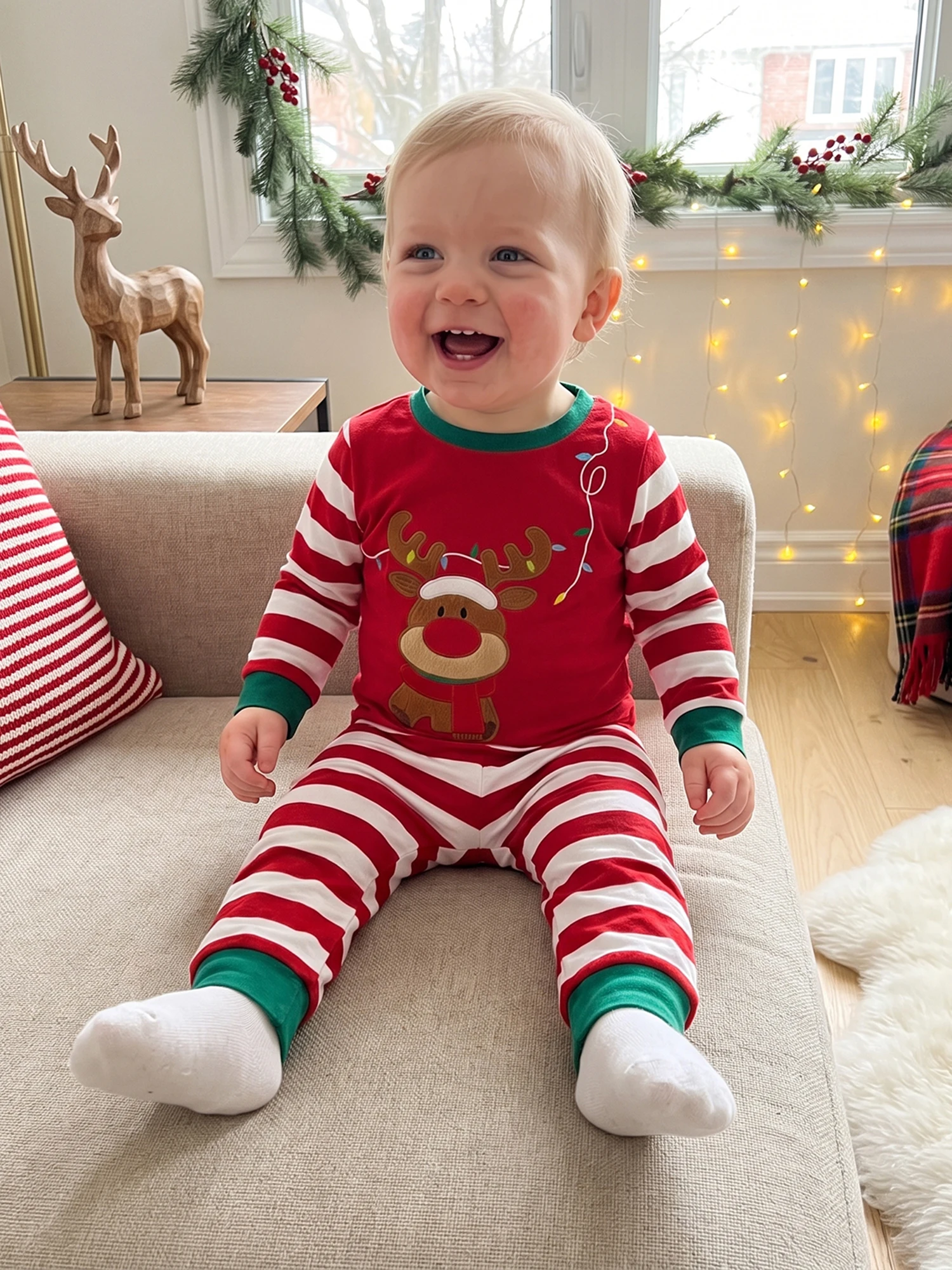 Kid Christmas Christmas-Pajamas Kid Christmas Pajamas Tops-Stripe-Pants Christmas-Pajamas-Deer Pants Stripe-Pants-Set Pants-Set