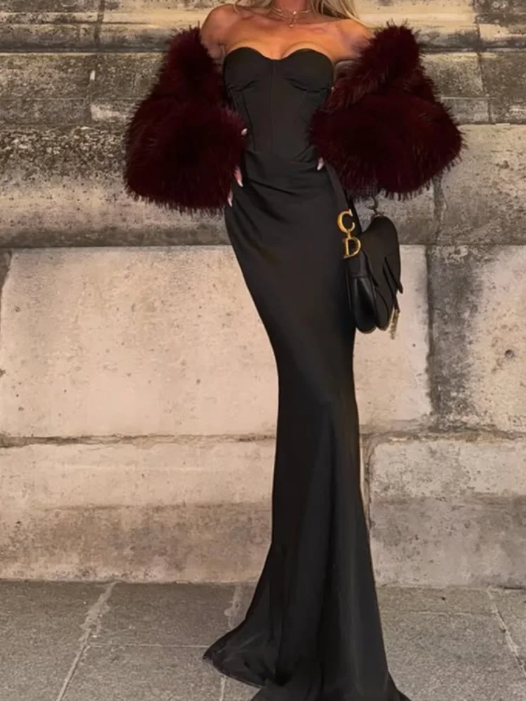 Robe Corsets sans bretelles, couleur unie, épaules dénudées, Sexy, élégante, taille haute, dos nu, Robe de soirée pour dames, 2026