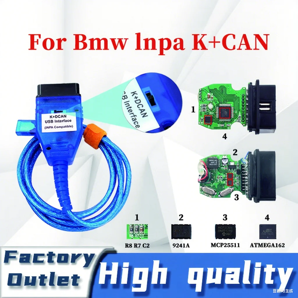 For INPA  K+DCAN USB Interface Diagnostic Tool For OBD2 USB Cable For B-M-W E46 Supporting K+CAN & FTDI FT232 Chip OBD2 Scanner