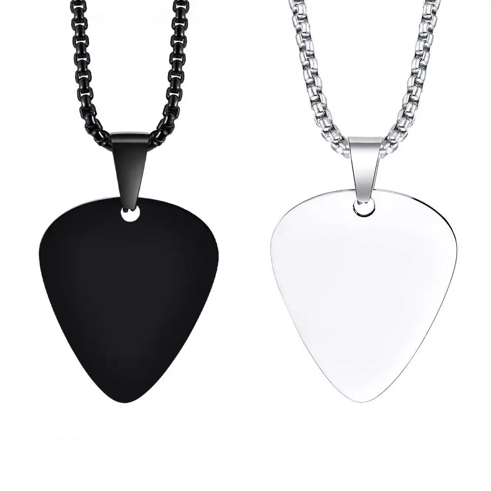 Gifts Titanium Steel Guitar Pick Necklace Guitar Pick Silver Black Guitar Picks Pendant Heart Music-lovers Jewelry