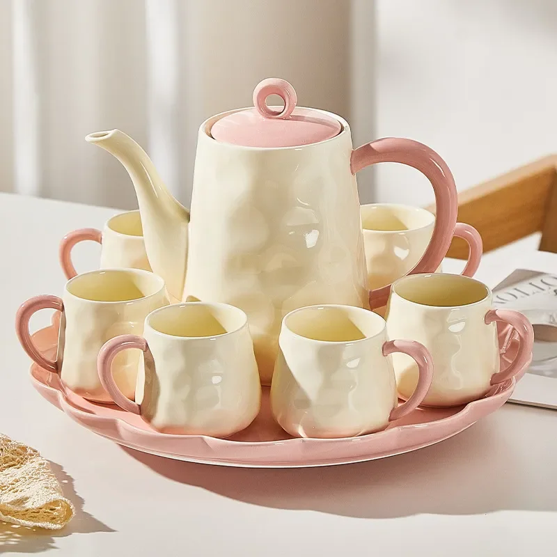 Cream wind ceramic tea set household living room water cup cup set teapot tea cup mug water set housewarming gift